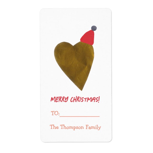 Lovely Golden Heart with Christmas Hat Gift Fraktsedel (Framsidan)