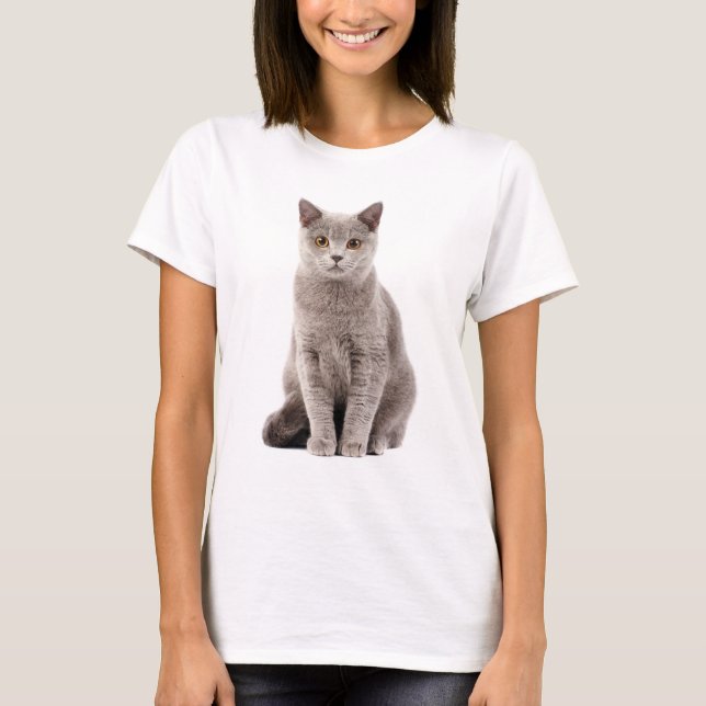 Lovely Gray Cat with Golden Eyes  T Shirt (Framsida)