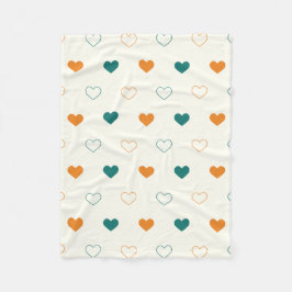 Lovely hearts / green orange cream fleecefilt