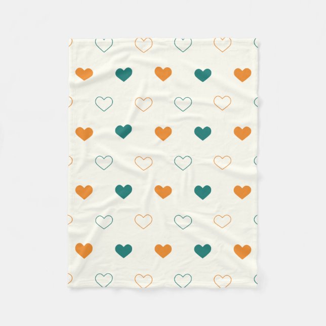Lovely hearts / green orange cream fleecefilt (Framsidan)