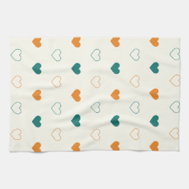 Lovely hearts / green orange cream kökshandduk
