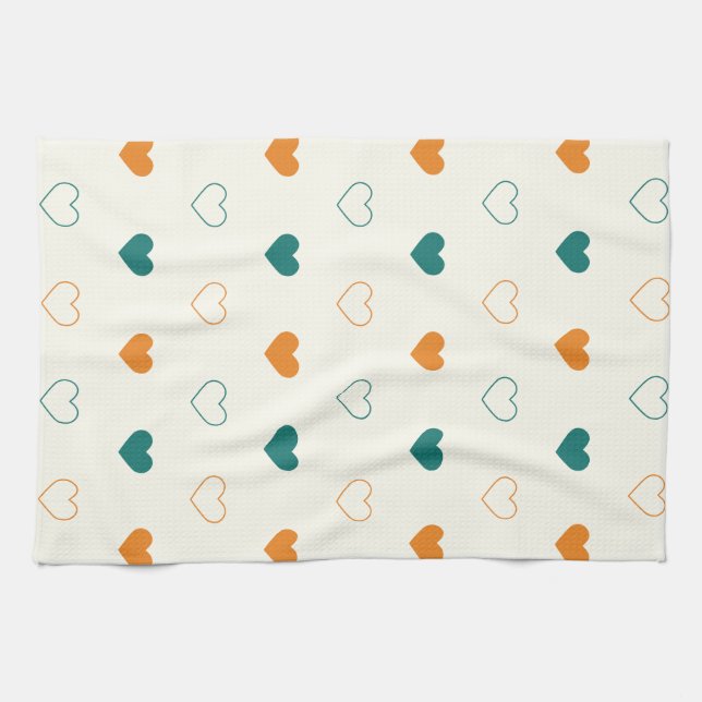 Lovely hearts / green orange cream kökshandduk (Horisontell)