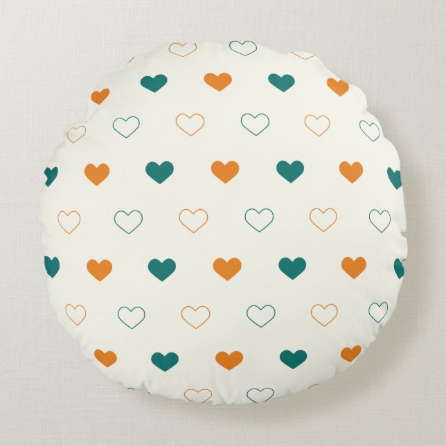 Lovely hearts / green orange cream rund kudde (Framsidan)