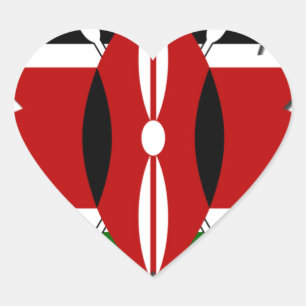 Lovely Hearts Kenya: Flag Kärlek och enhet konst m Hjärtformat Klistermärke