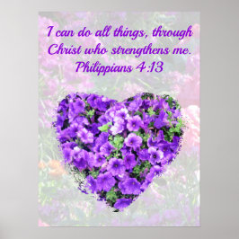 LOVELY LILA BLOMMIGT BIBLE VERSE PHILIPPIANS 4:13 POSTER