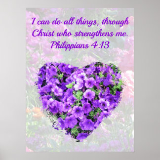 LOVELY LILA BLOMMIGT BIBLE VERSE PHILIPPIANS 4:13 POSTER