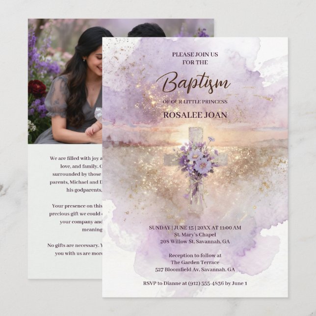 Lovely Lilac Christian Wildflowers Cross-Shape Inbjudningar (Fram/baksida)