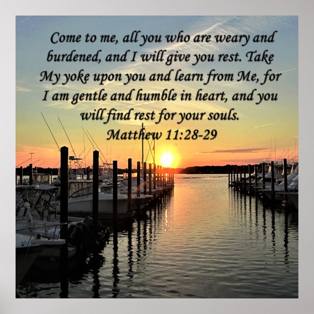 LOVELY MATTHEW 11:28 SUNSET ÖVER SJÖ PHOTO POSTER (Framsidan)