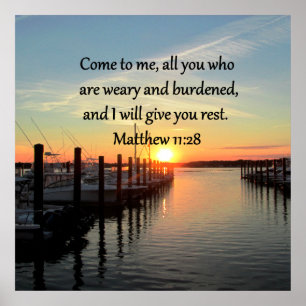 LOVELY MATTHEW 11:28 SUNSET SCRIPTURE POSTER