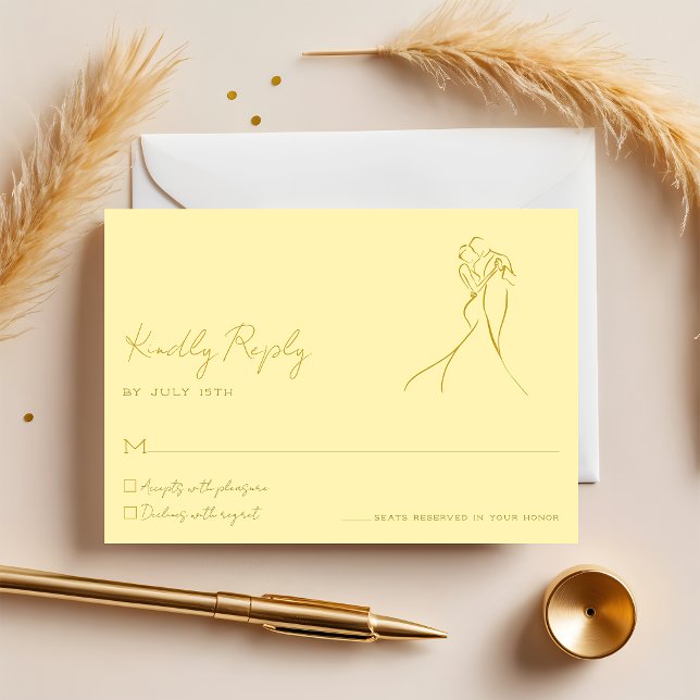 Lovely Modern Script Butter Yellow Wedding RSVP OSA Kort (Skapare uppladdad)