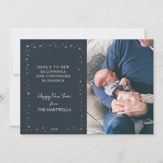 Lovely Navy Starry New Year Photo Julkort