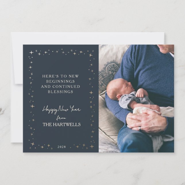 Lovely Navy Starry New Year Photo Julkort (Framsida)