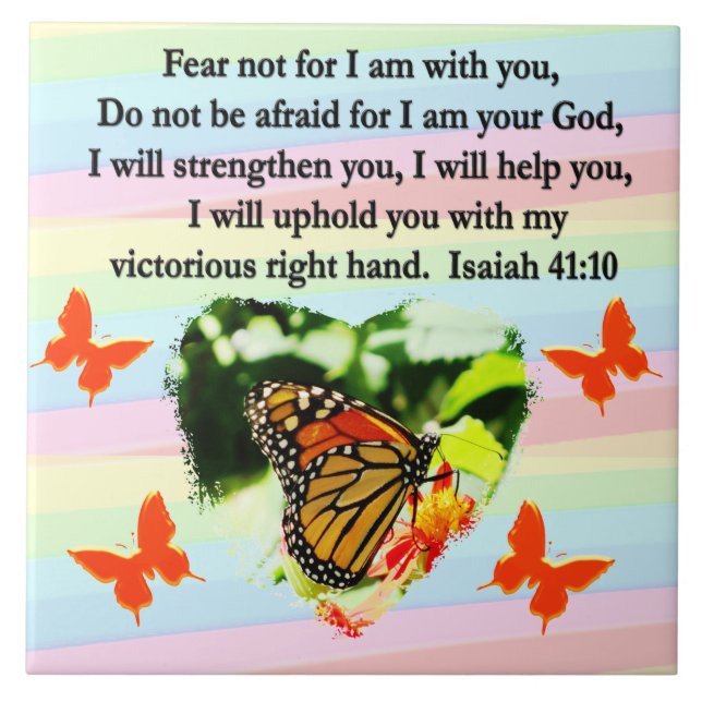 LOVELY ORANGE BUTTERFLY ISAIAH 41:10 DESIGN KAKELPLATTA (Framsidan)