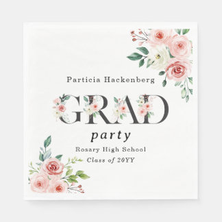 Lovely Pink Floral GRAD Custom Party Paper Napkin Pappersservett
