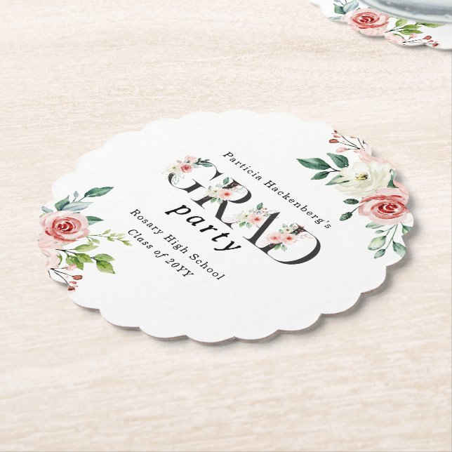 Lovely Pink Floral GRAD Custom Party  Underlägg Papper (Vinklad)