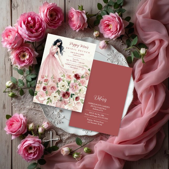 Lovely Pink Floral Model Bridal Shower Inbjudningar (Charming Pink Floral Tulle Bridal Shower Invitation)