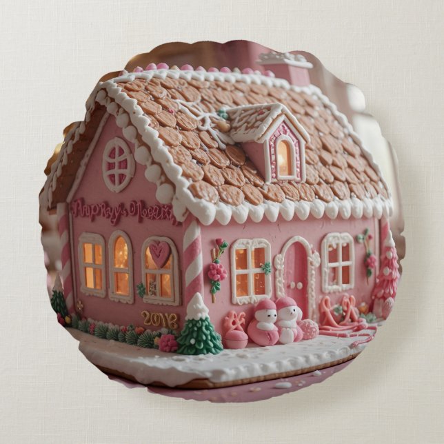 lovely pink gingerbread rund kudde (Framsidan)