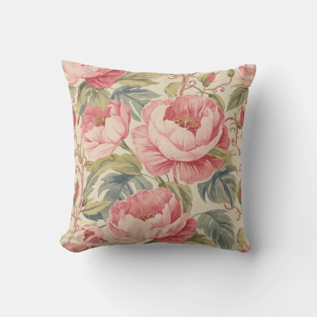Lovely Pink Peoni Flowers Pattern, Elegant Kudde (Framsida)
