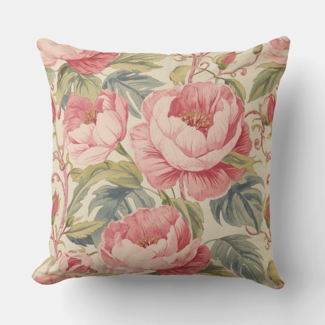 Lovely Pink Peoni Flowers Pattern, Elegant Kudde (Framsida)
