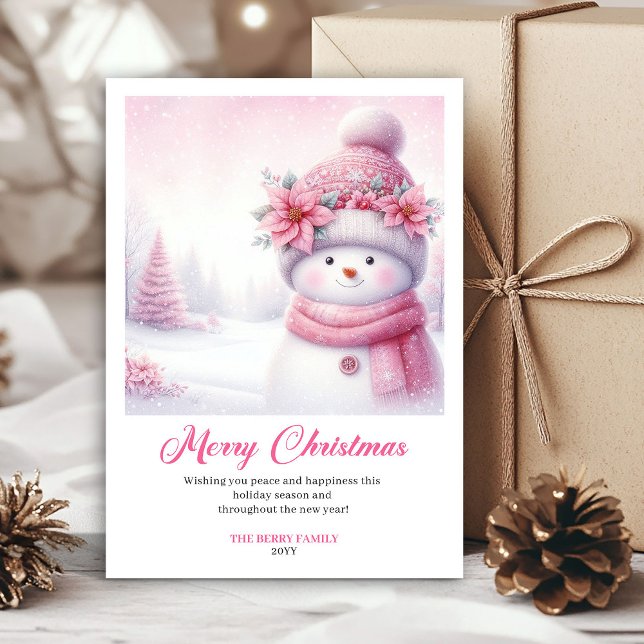 Lovely Pink Snowman Printable Christmas Scene Card Julkort (Lovely Pink Snowman Printable Christmas Scene Greeting Card

)