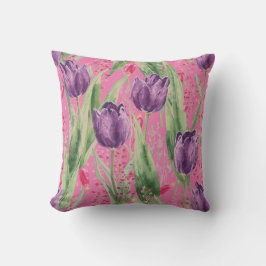 Lovely, Purple,Shocking Pink Tulip Flowers Pattern Kudde