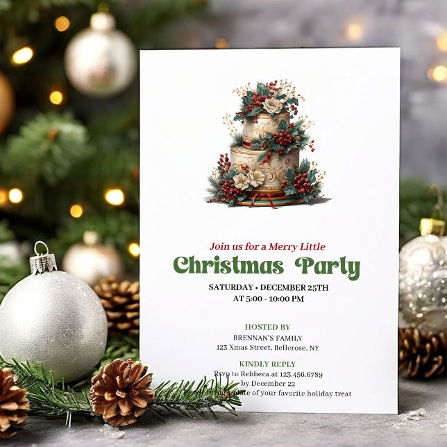 Lovely Retro Christmas Cake Party Card Inbjudningar (Lovely Retro Christmas Angel Party Card)