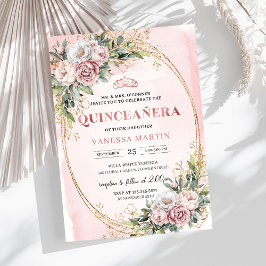 Lovely Rose Gold Flowers Eucalyptus 15th Birthday  Inbjudningar