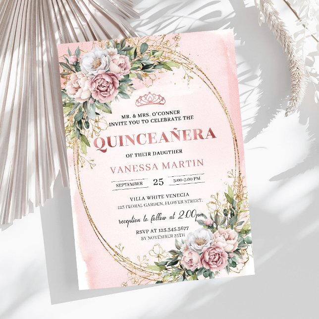 Lovely Rose Gold Flowers Eucalyptus 15th Birthday  Inbjudningar (Lovely Rose Gold Flowers Eucalyptus 15th Birthday Invitation

)