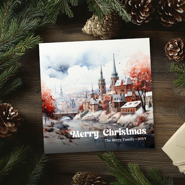 Lovely rustic Christmas scene classic holiday card Julkort (Lovely rustic Christmas scene classic holiday card)