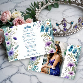 Lovely Sweet Floral Garland Spanish Photo Mis XV I Inbjudningar