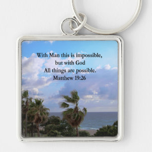 LOVELY TROPICAL MATTHEW 19:26 PHOTO DESIGN FYRKANTIG SILVERFÄRGAD NYCKELRING