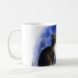Lovely Tuxedo Cat & Full Moon Mug Kaffemugg