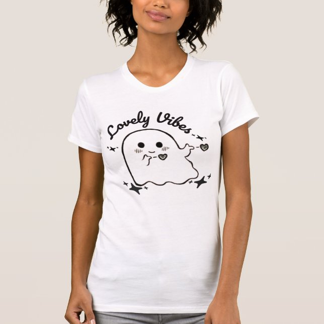 Lovely Vibes Cute Ghost Design Black & White  T Shirt (Framsida)