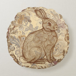 Lovely Vintage Rabbit, A Rabbit Amidst the Blooms Rund Kudde