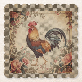 Lovely Vintage Rooster and Flowers Pattern Underlägg Papper