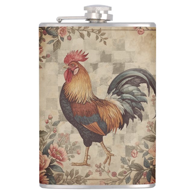 Lovely Vintage Rooster ,Flowers Pattern, Checke Fickplunta (Framsidan)