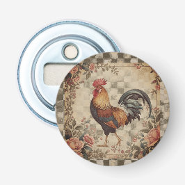 Lovely Vintage Rooster ,Flowers Pattern, Checke Flasköppnare