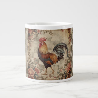 Lovely Vintage Rooster ,Flowers Pattern, Checke Jumbo Mugg