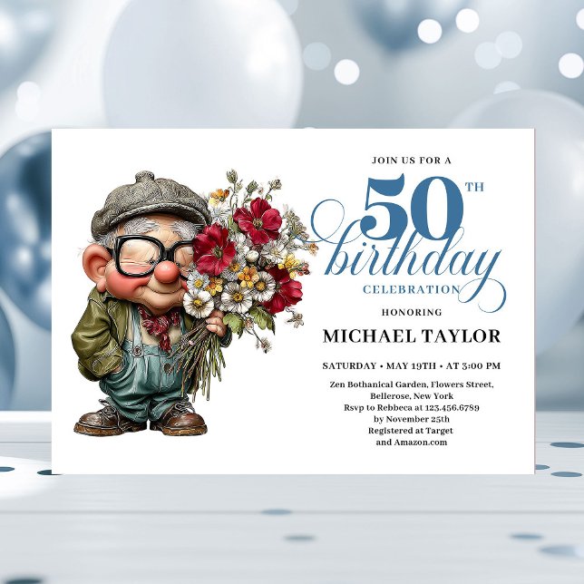 Lovely Whimsical Man 50th Birthday Humor Cartoon  Inbjudningar (Lovely Whimsical Man 50th Birthday Humor Cartoon Invitation

)