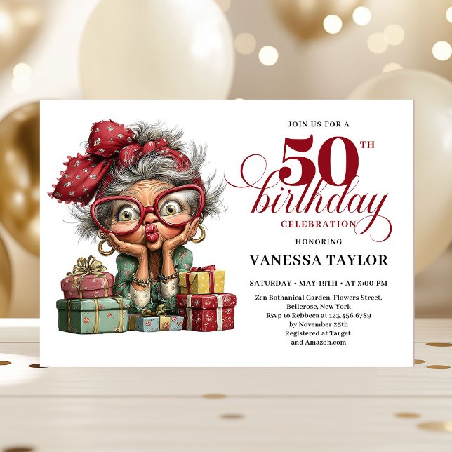 Lovely Whimsical Woman 50th Birthday Humor Party  Inbjudningar (Lovely Whimsical Woman 50th Birthday Humor Party Invitation)