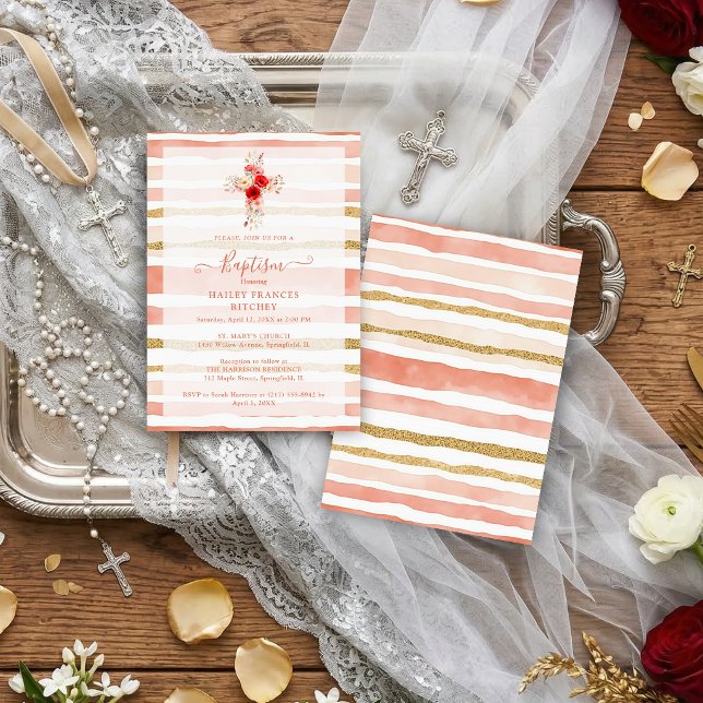 Lovely Wildflowers Christian Cross Baptism Inbjudningar (Lovely Wildflowers Botanical Christian Cross Baptism Invitation Card Design.)