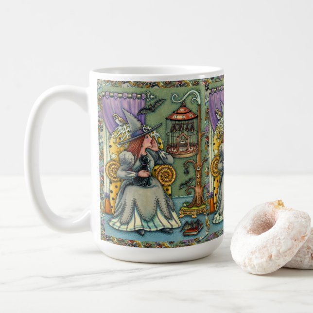 LOVELY WITCH, CAT & HER PETS, FLADDERMUS CAGE, HAL KAFFEMUGG (Med munk)