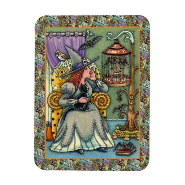 LOVELY WITCH, CAT & HER PETS, FLADDERMUS CAGE, HAL MAGNET (Vertikal)