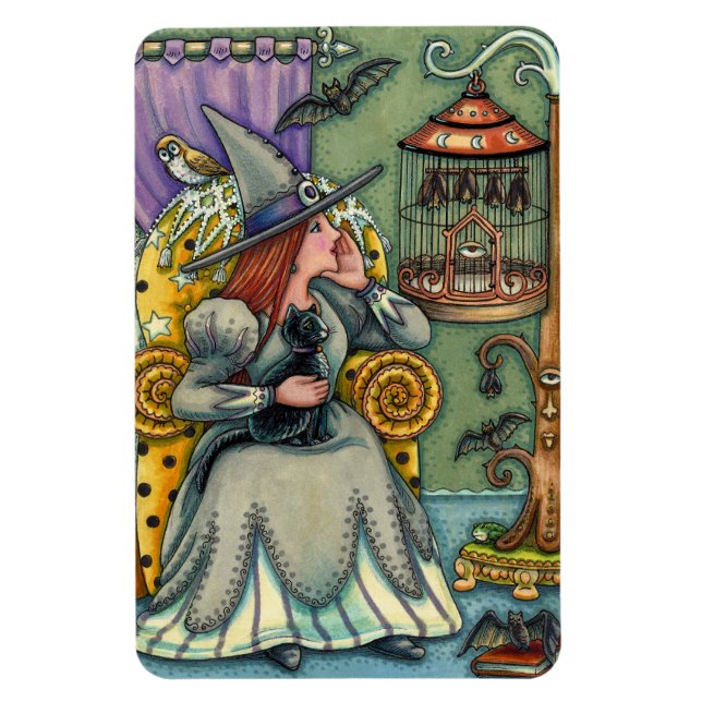 LOVELY WITCH, CAT & HER PETS, FLADDERMUS CAGE, HAL MAGNET (Vertikal)