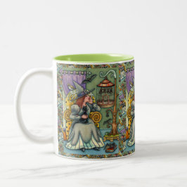 LOVELY WITCH, CAT & HER PETS, FLADDERMUS CAGE, HAL Två-Tonad MUGG