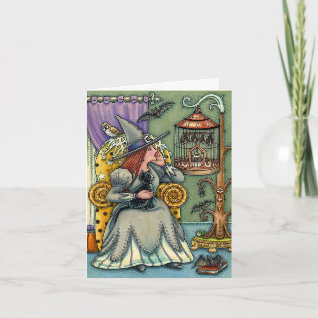 LOVELY WITCH, CAT, PETS, FLADDERMUS CAGE, HALLOWEE ANTECKNINGSKORT (Framsida)