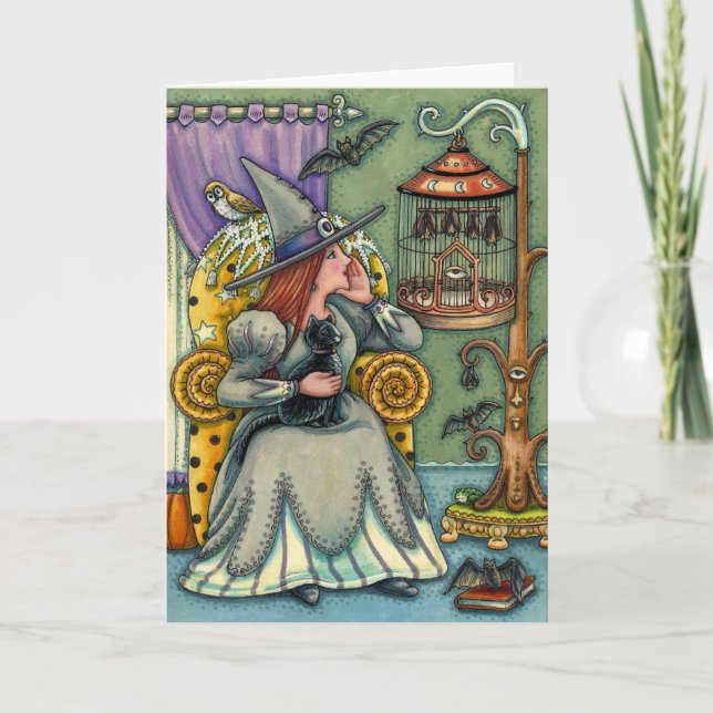 LOVELY WITCH, CAT, PETS, FLADDERMUS CAGE, HALLOWEE HELGKORT (Framsida)