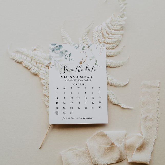 Löven Guld Grönt Spara datumkalender Spara Datumet (Skapare uppladdad)