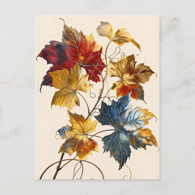 Löven Klistra in Färgad vattenfärg Illustration Vykort (Framsida)