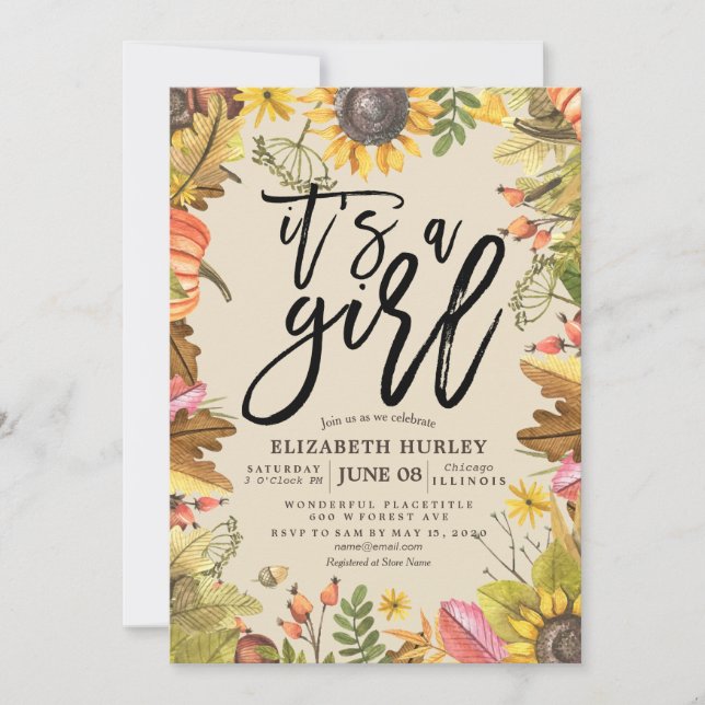 Löven Pumpkin-solblommor för babyvisningsprogramme Inbjudningar (Framsida)